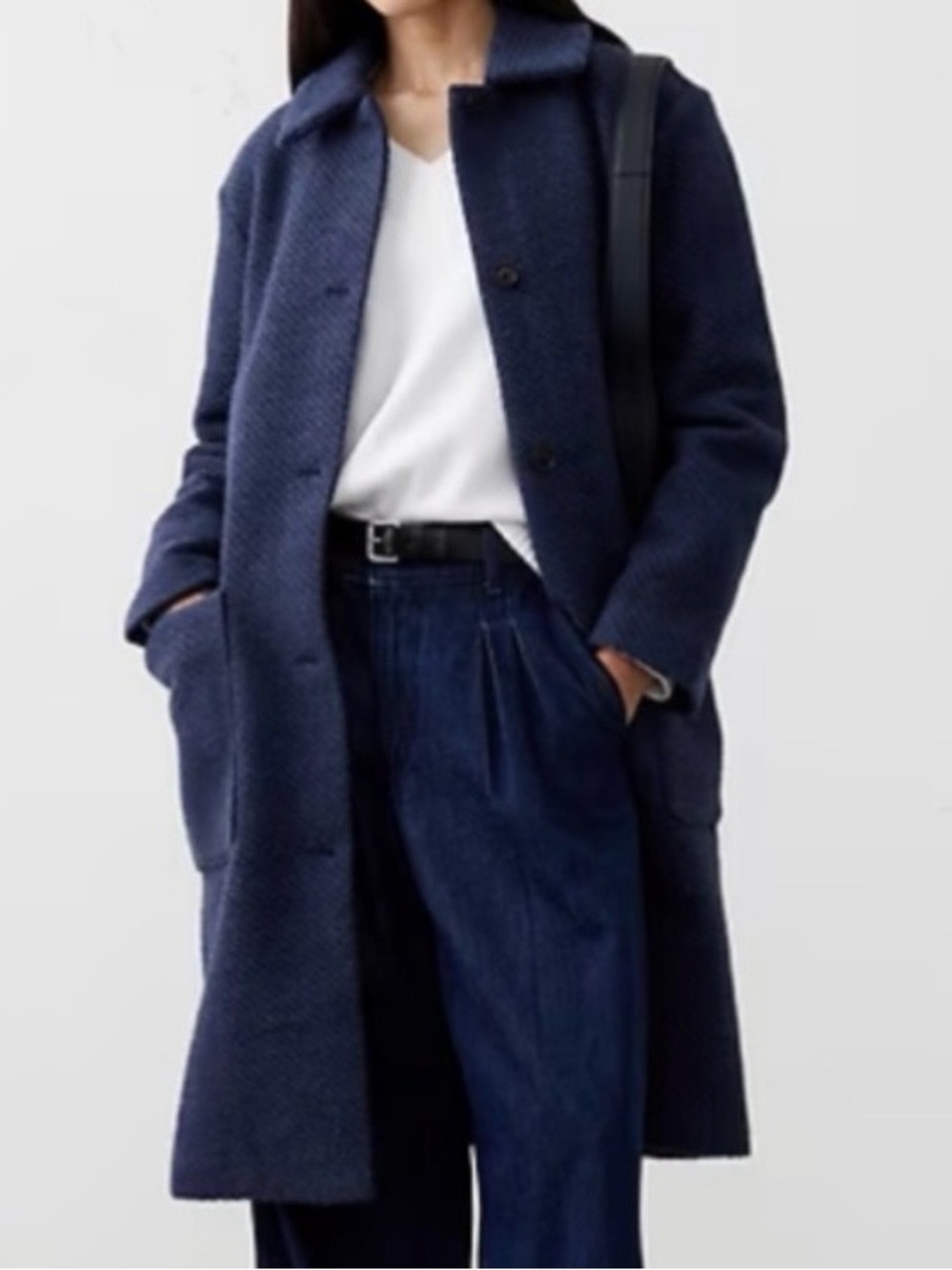 Banana Republic Navy Blue Textured Long Coat